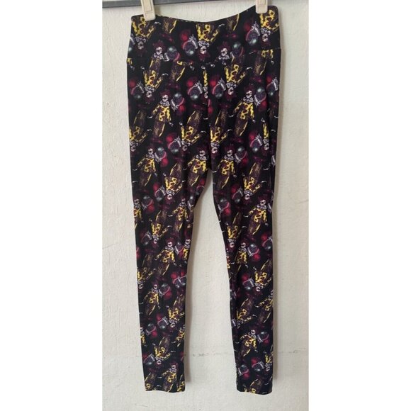 LuLaRoe Womens Leggings OS Clown Circus Halloween Scary Balloons Black Yellow - Picture 3 of 5